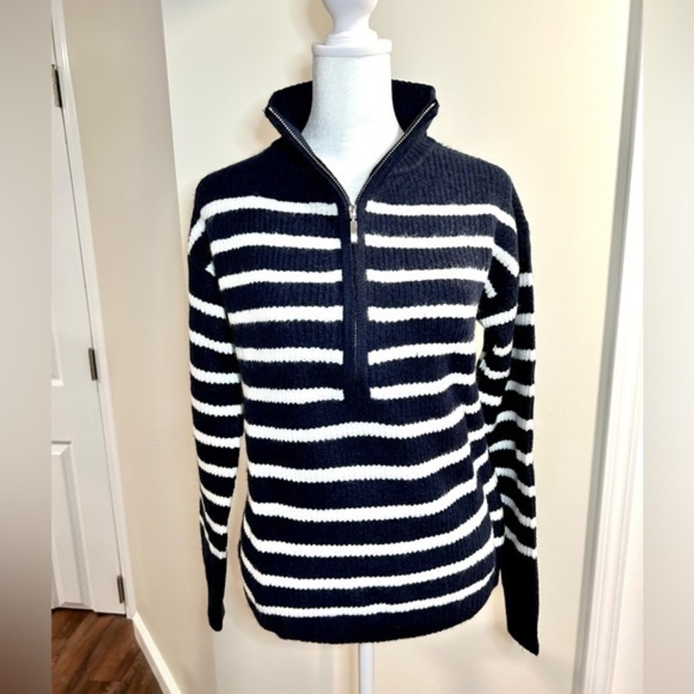 STYLE & CO. HALF ZIP SWEATER | NAVY & WHITE STRIPED | NWT